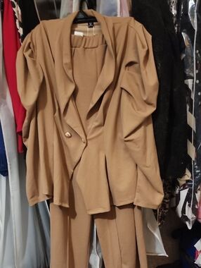 SHEIN Camel Draped Blazer & Wide-Leg Pants Two-Piece Pantsuit